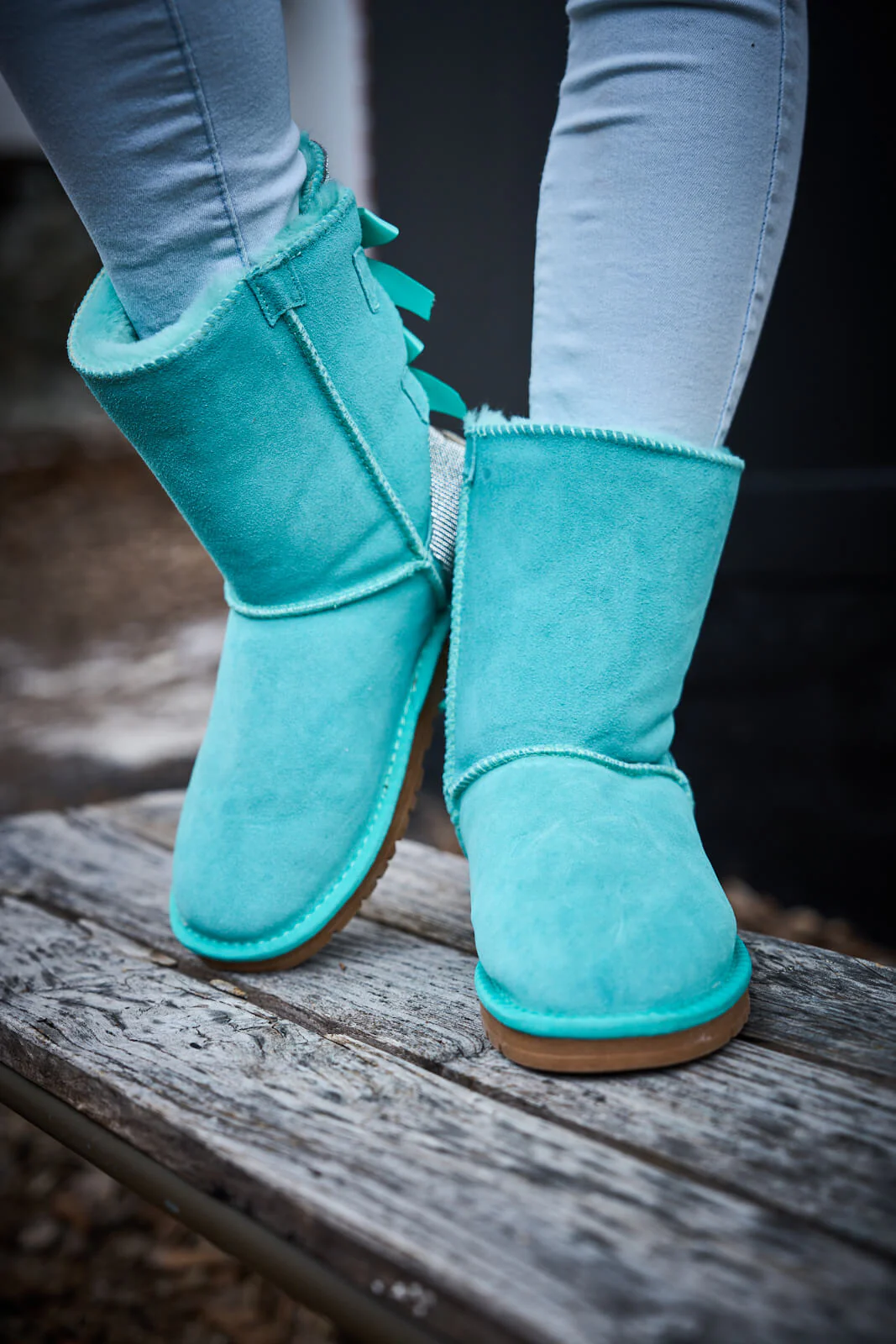 SMAIBULUN Ugg | Rhinestone Dual Bailey Bow Glam Ugg Boots - turquoise - Image 7