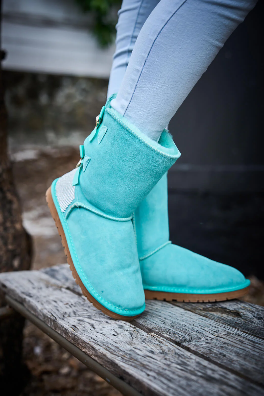 SMAIBULUN Ugg | Rhinestone Dual Bailey Bow Glam Ugg Boots - turquoise - Image 8
