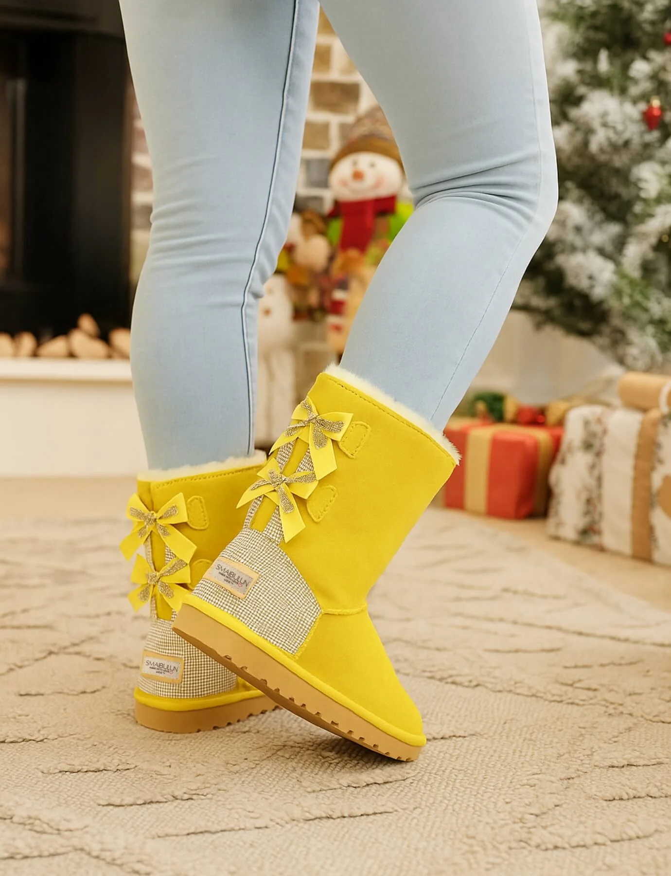 SMAIBULUN Ugg | Rhinestone Dual Bailey Bow Glam Ugg Boots - yellow