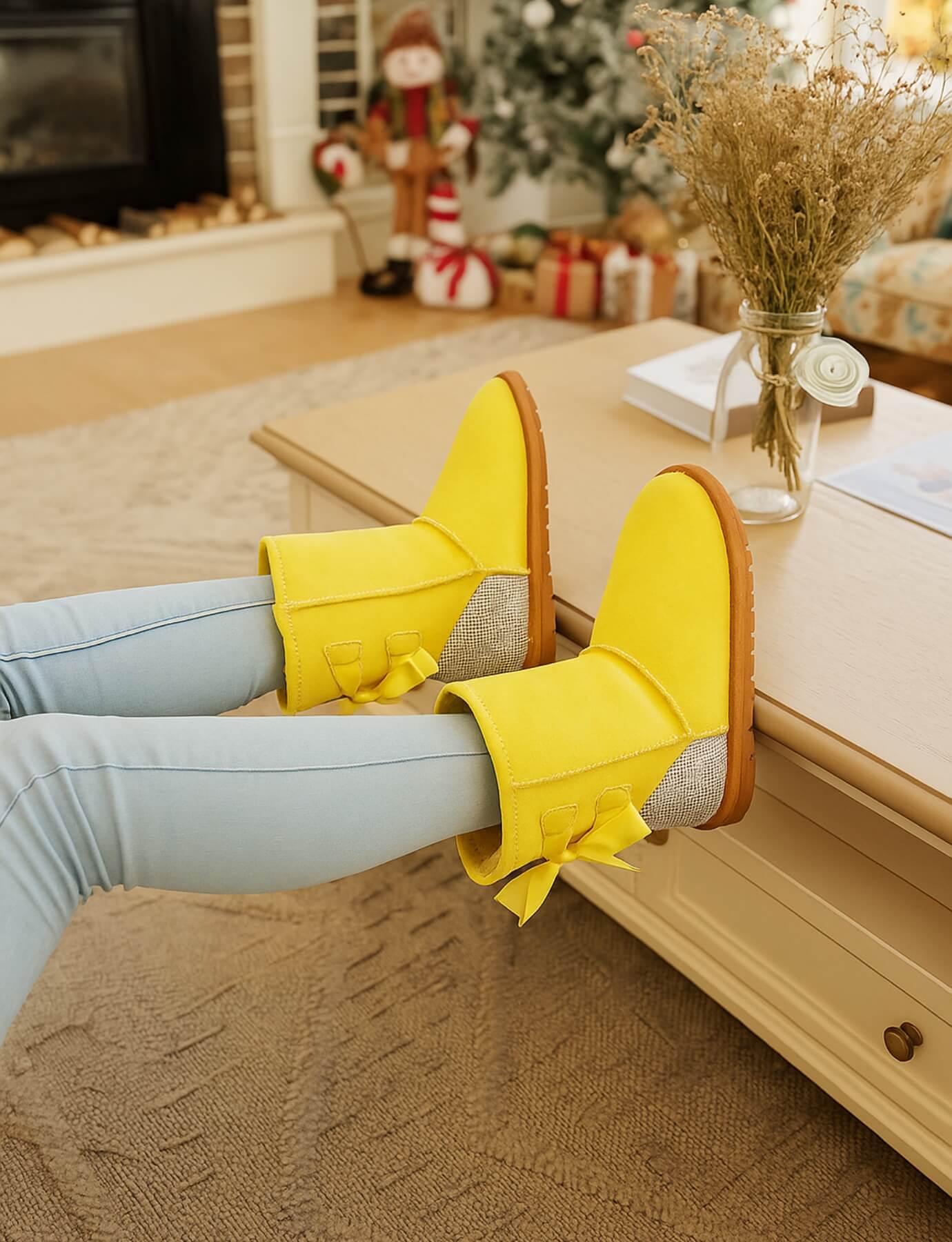 SMAIBULUN Ugg | Rhinestone Dual Bailey Bow Glam Ugg Boots - yellow - Image 4