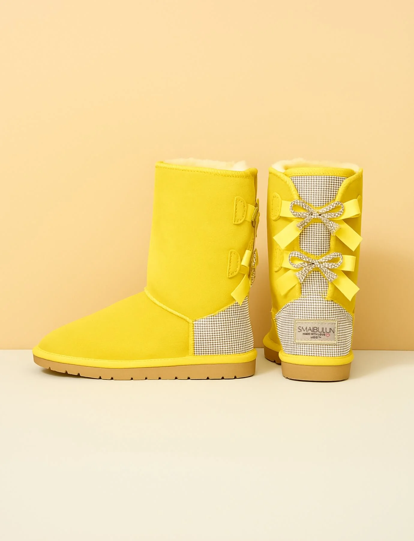SMAIBULUN Ugg | Rhinestone Dual Bailey Bow Glam Ugg Boots - yellow - Image 5