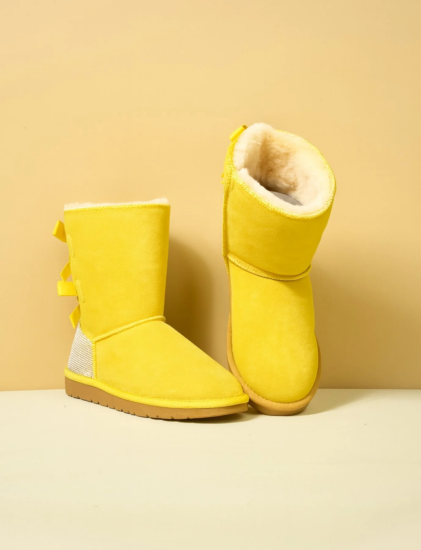 SMAIBULUN Ugg | Rhinestone Dual Bailey Bow Glam Ugg Boots - yellow - Image 6