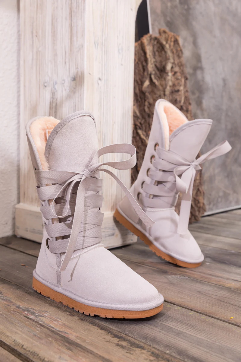 SMAIBULUN Ugg | Ribbon Lace-Up Faux Fur-lined Suede Boot - Ash - Image 10