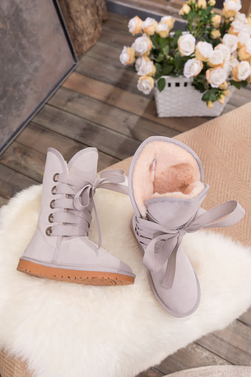 SMAIBULUN Ugg | Ribbon Lace-Up Faux Fur-lined Suede Boot - Ash - Image 11