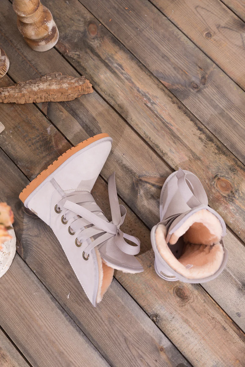 SMAIBULUN Ugg | Ribbon Lace-Up Faux Fur-lined Suede Boot - Ash - Image 12
