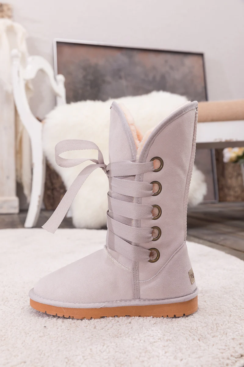 SMAIBULUN Ugg | Ribbon Lace-Up Faux Fur-lined Suede Boot - Ash - Image 9