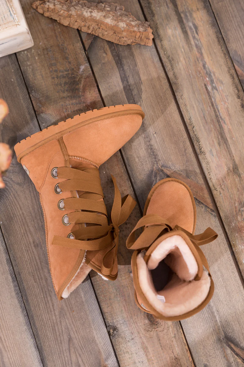 SMAIBULUN Ugg | Ribbon Lace-Up Faux Fur-lined Suede Boot - Chestnut - Image 10