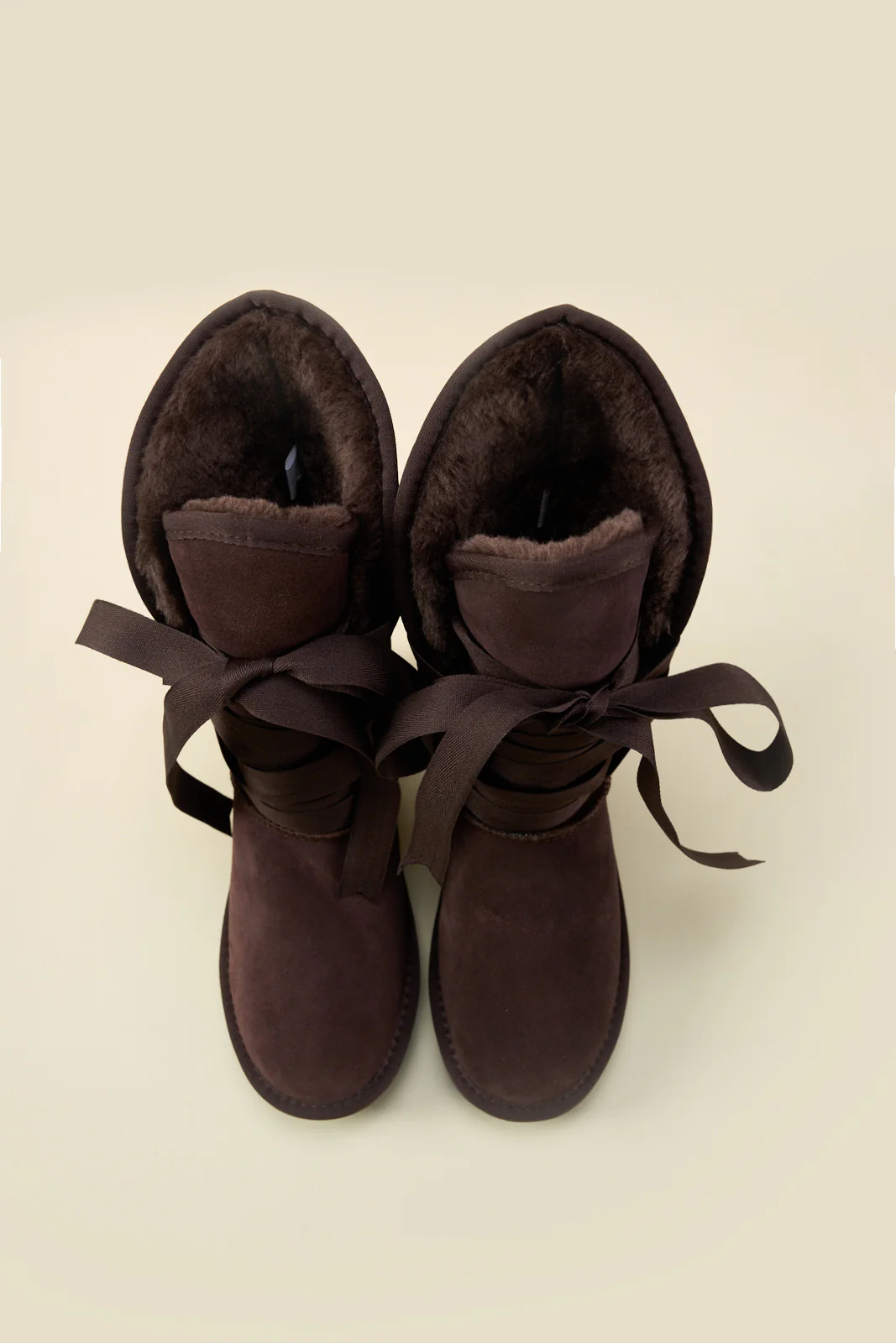 SMAIBULUN Ugg | Ribbon Lace-Up Faux Fur-lined Suede Boot - Chocolate - Image 12