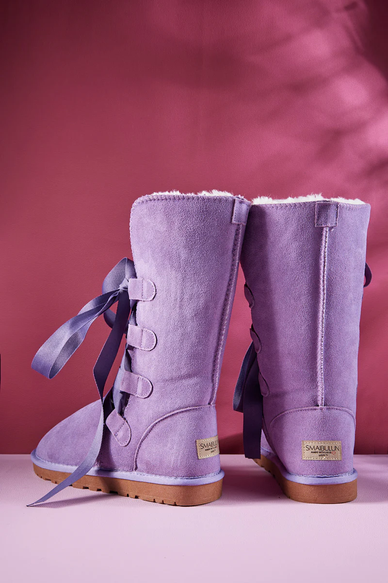 SMAIBULUN Ugg | Ribbon Lace-Up Faux Fur-lined Suede Boot - Lavender - Image 10