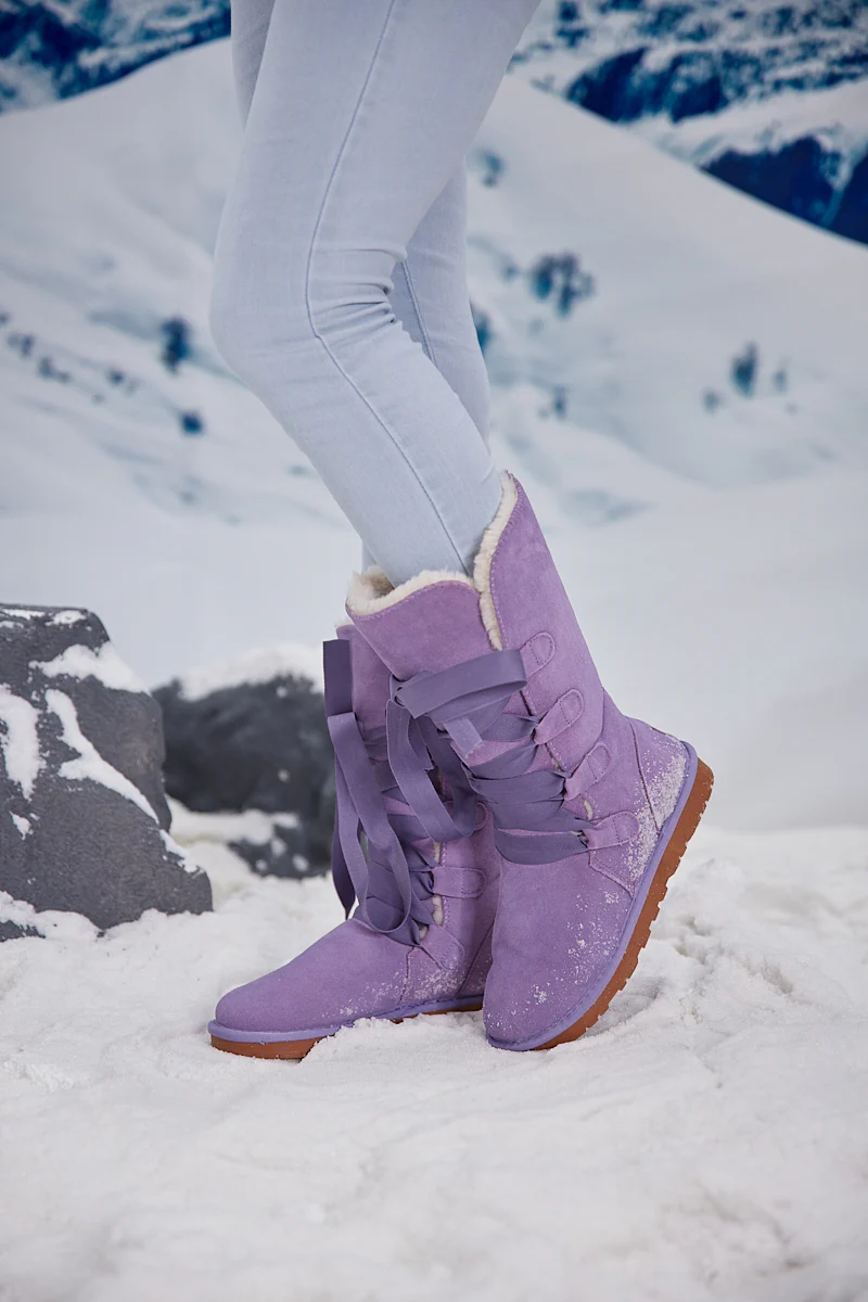 SMAIBULUN Ugg | Ribbon Lace-Up Faux Fur-lined Suede Boot - Lavender - Image 3