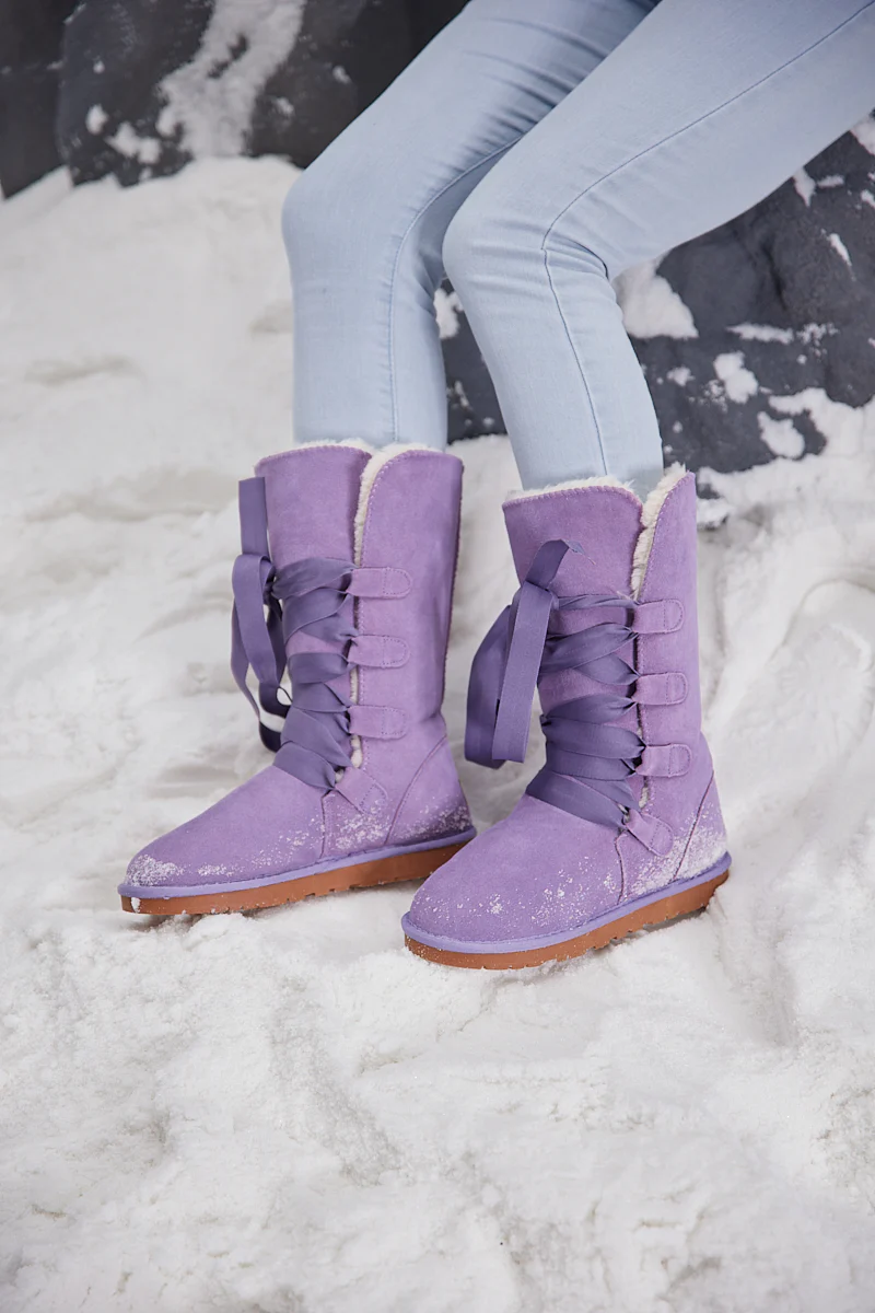 SMAIBULUN Ugg | Ribbon Lace-Up Faux Fur-lined Suede Boot - Lavender - Image 5