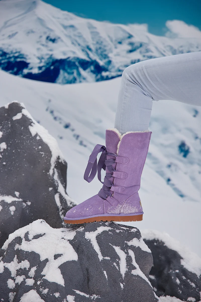 SMAIBULUN Ugg | Ribbon Lace-Up Faux Fur-lined Suede Boot - Lavender - Image 6