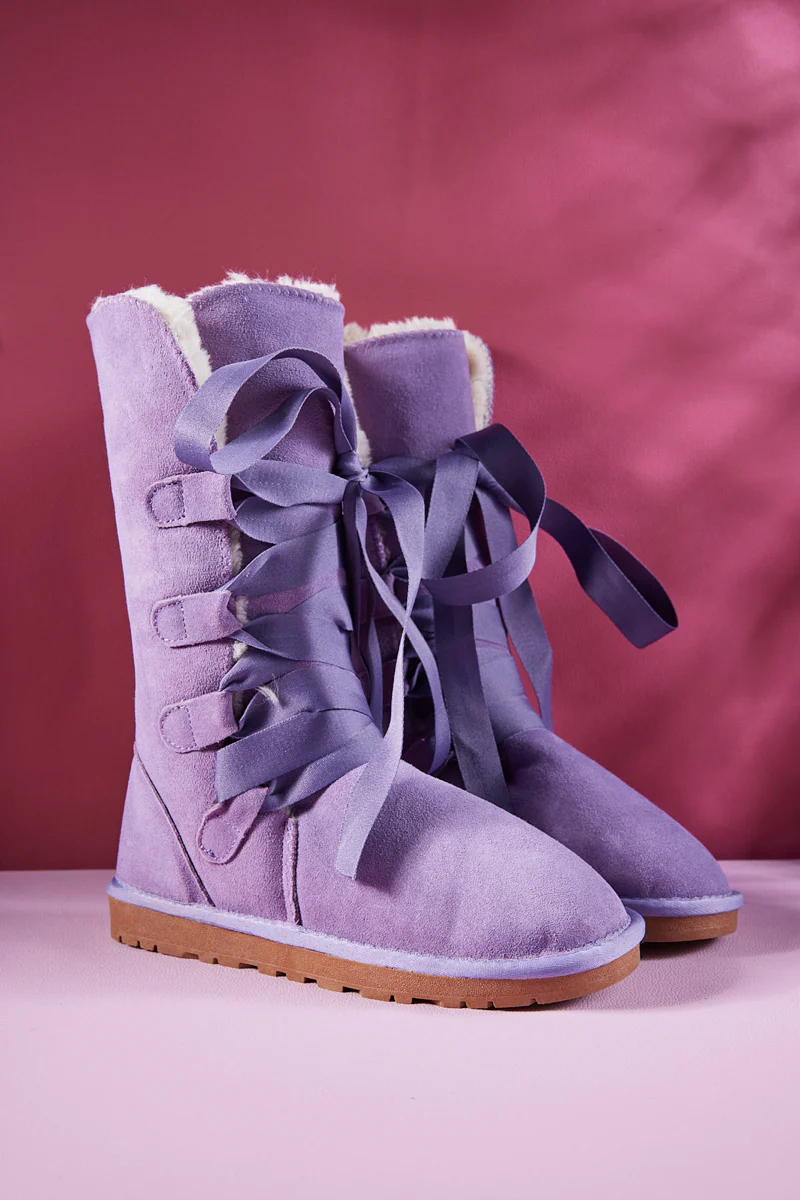 SMAIBULUN Ugg | Ribbon Lace-Up Faux Fur-lined Suede Boot - Lavender - Image 7