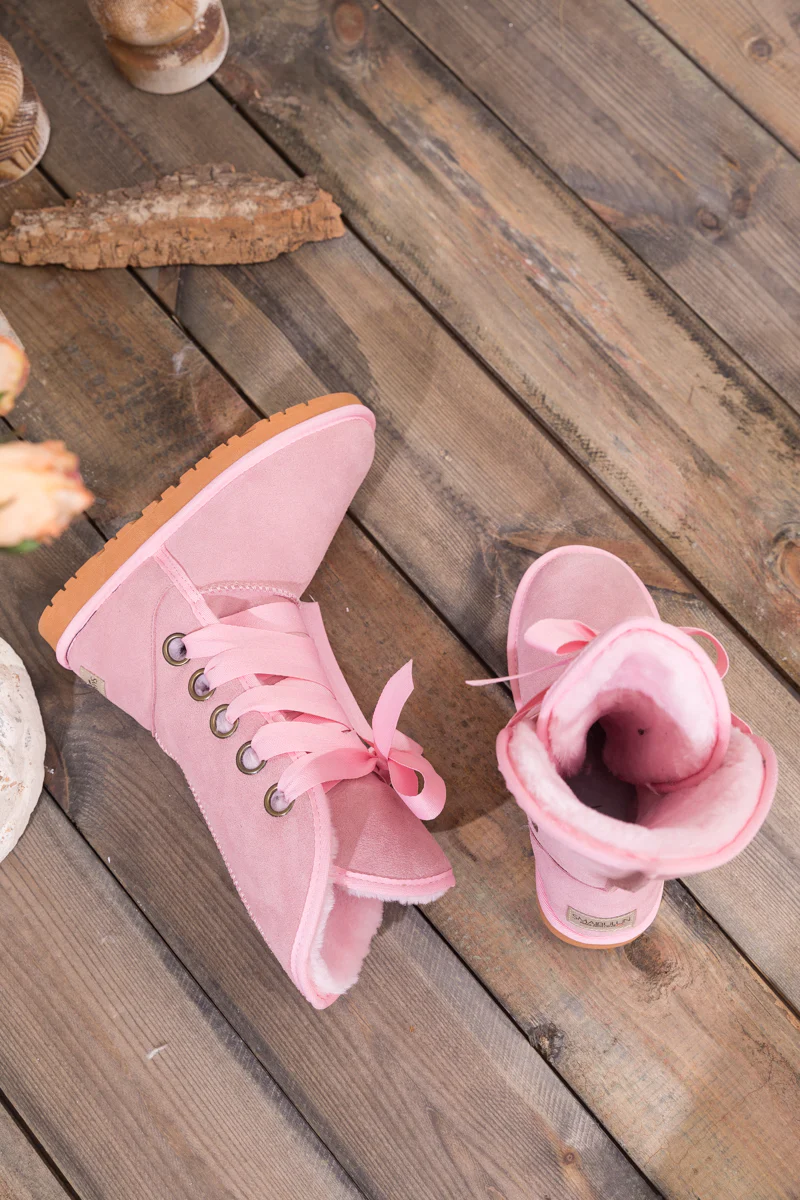 SMAIBULUN Ugg | Ribbon Lace-Up Faux Fur-lined Suede Boot - Pink - Image 3