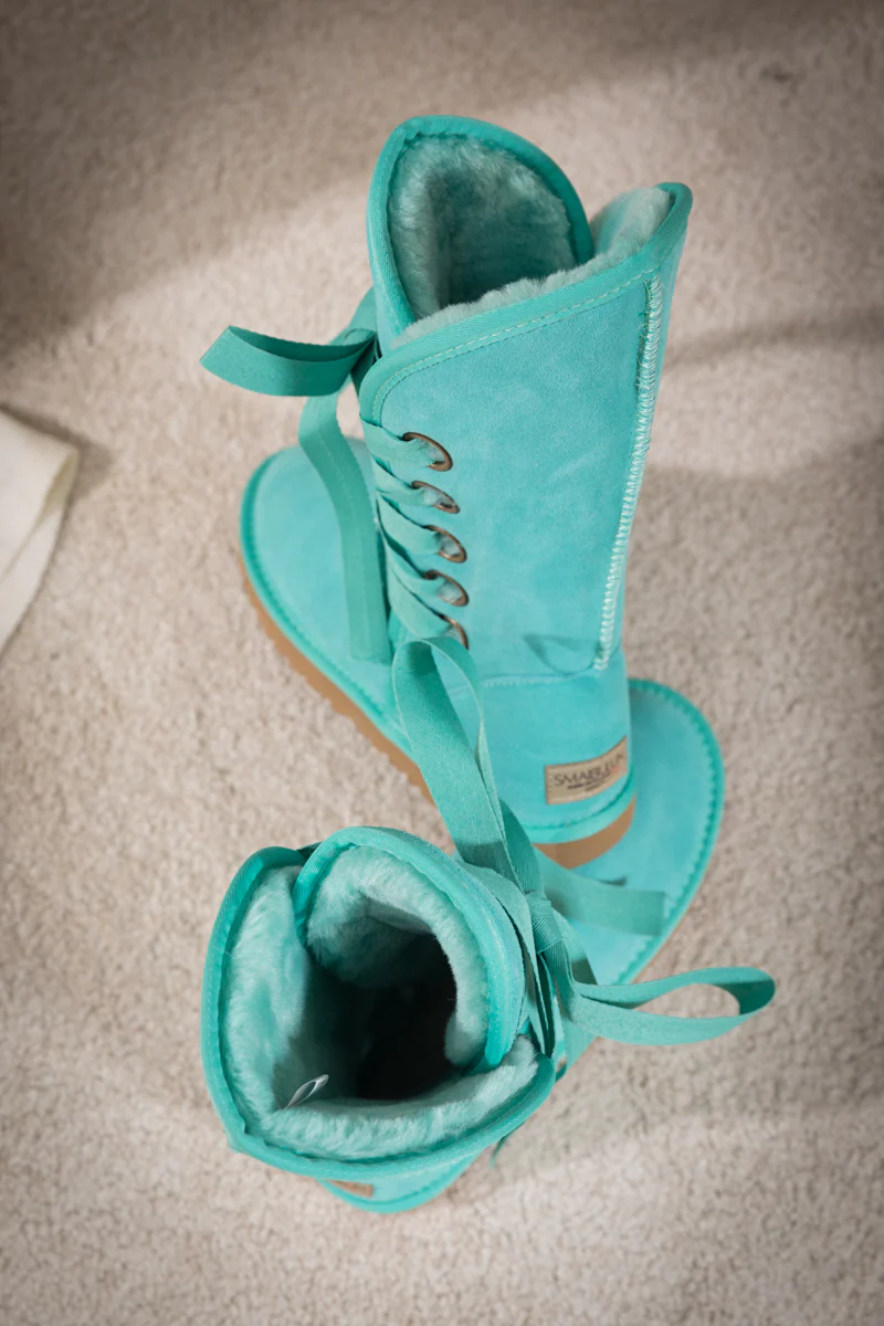 SMAIBULUN Ugg | Ribbon Lace-Up Faux Fur-lined Suede Boot - Turquoise - Image 10