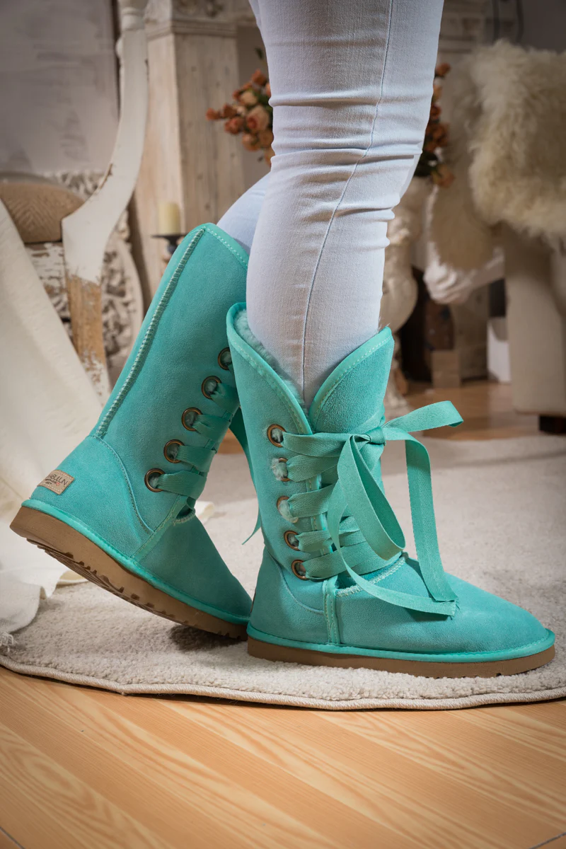 SMAIBULUN Ugg | Ribbon Lace-Up Faux Fur-lined Suede Boot - Turquoise - Image 5