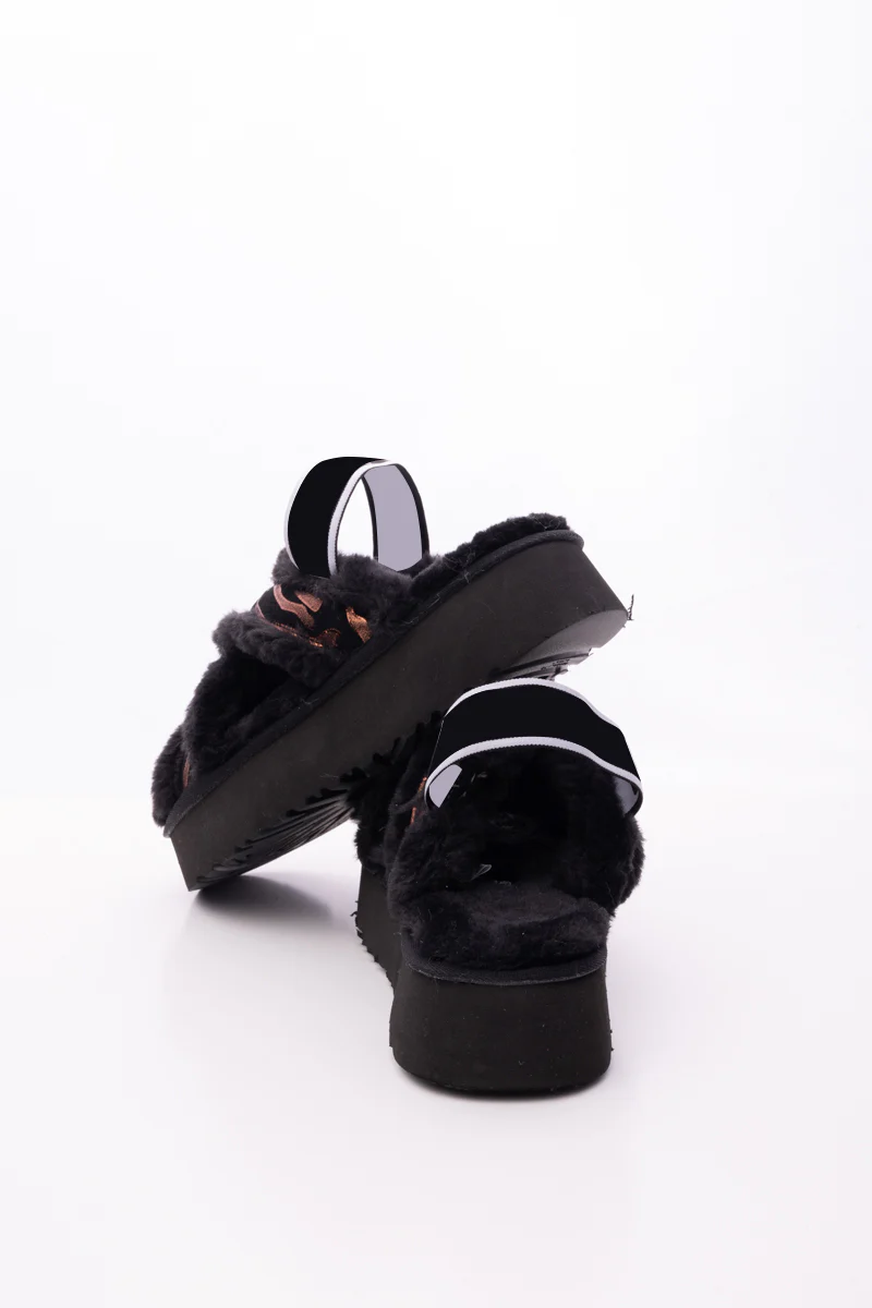 Smaibulun Ugg | Roar Wool Lined Criss-Cross Strap Slipper - Black - Image 12