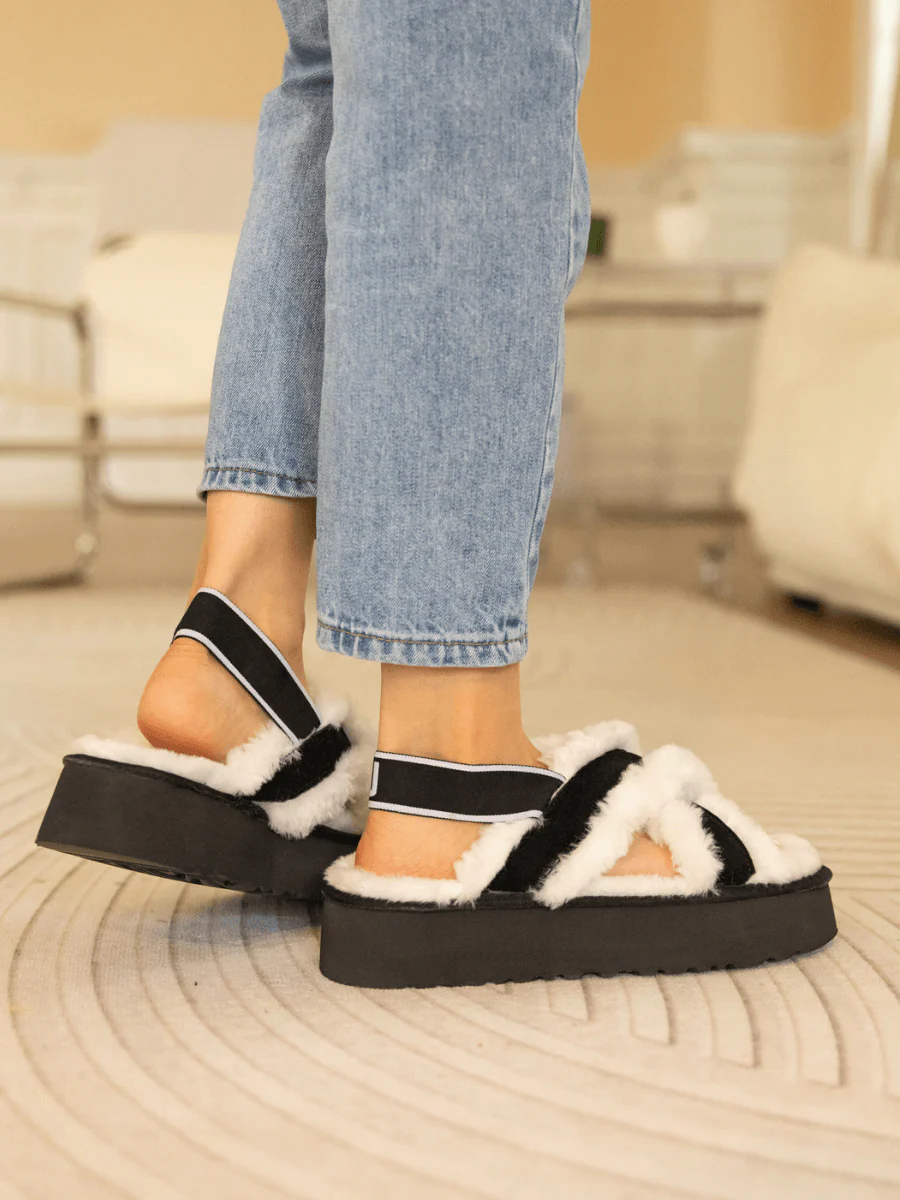 Smaibulun Ugg | Roar Wool Lined Criss-Cross Strap Slipper - White - Image 7