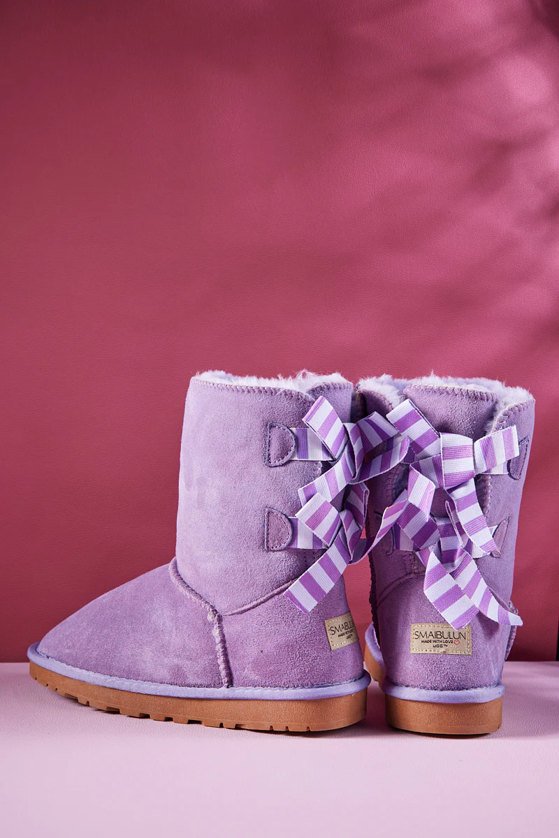 Smaibulun Ugg | Serenity Striped Bailey Bow Shearling Boots - Lavender - Image 10