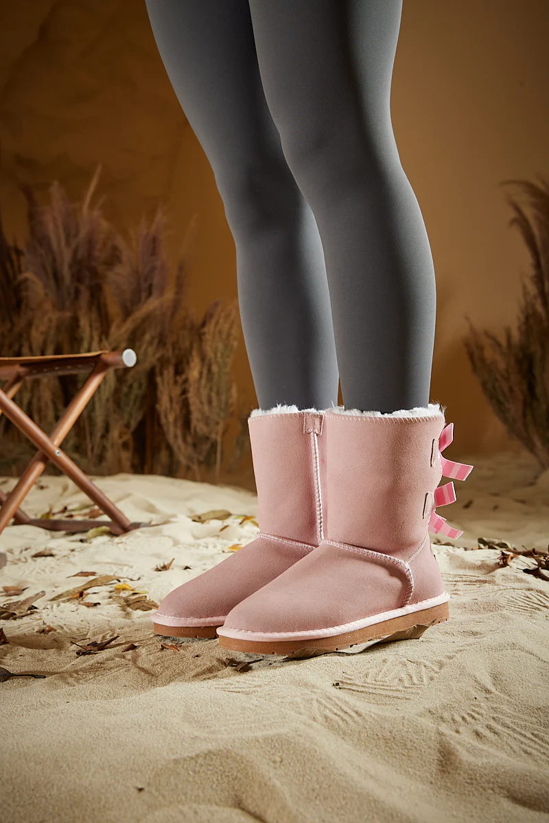 Smaibulun Ugg | Serenity Striped Bailey Bow Shearling Boots - Pink - Image 3