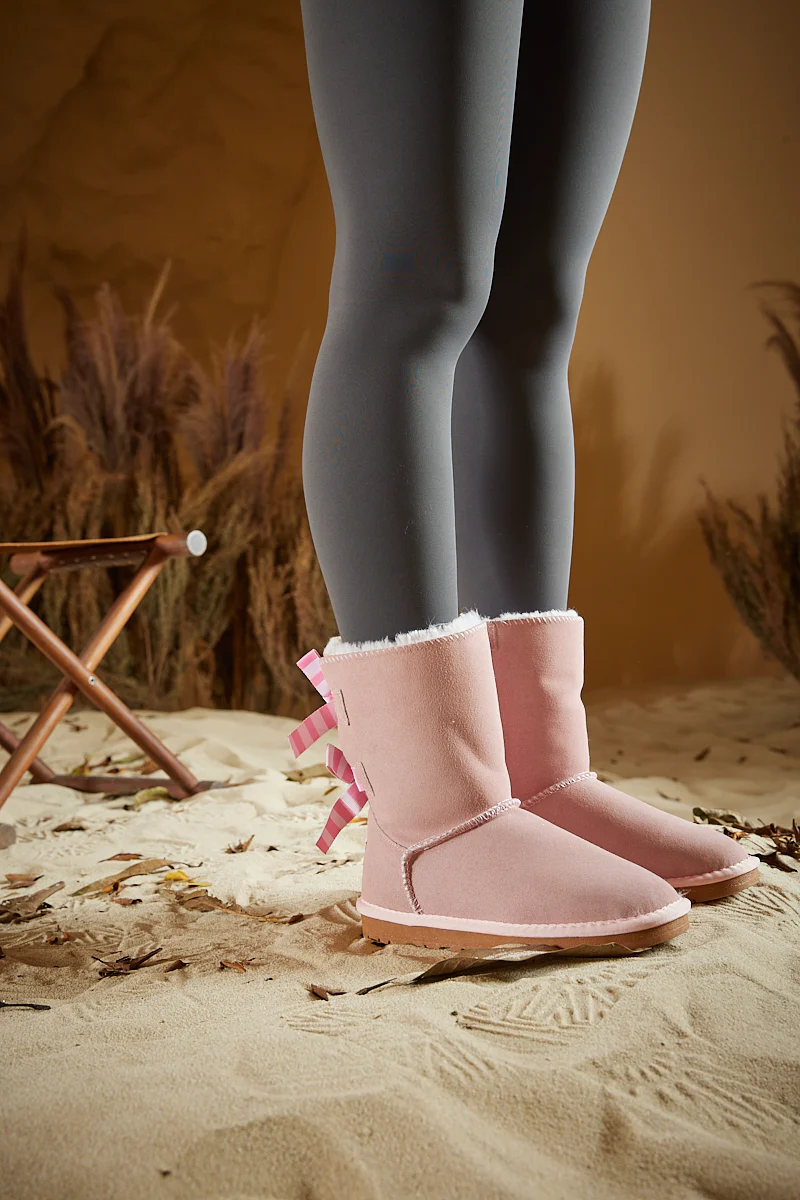 Smaibulun Ugg | Serenity Striped Bailey Bow Shearling Boots - Pink - Image 5