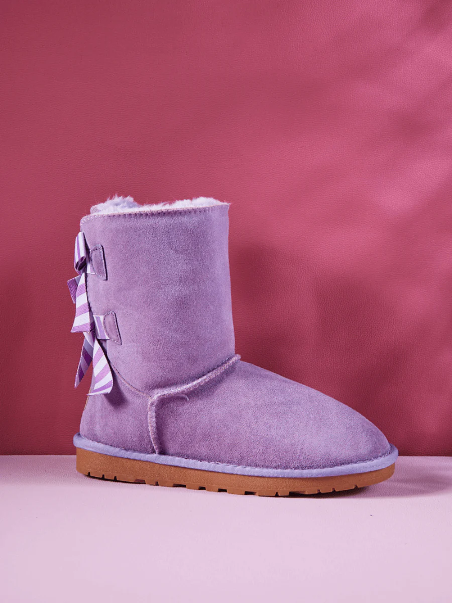 Smaibulun Ugg | Serenity Striped Bailey Bow Shearling Boots - Purple - Image 10