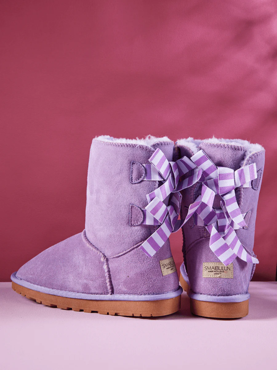 Smaibulun Ugg | Serenity Striped Bailey Bow Shearling Boots - Purple - Image 7