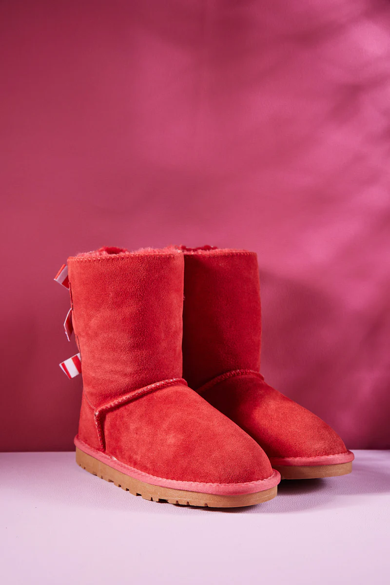 Smaibulun Ugg | Serenity Striped Bailey Bow Shearling Boots - Red - Image 10