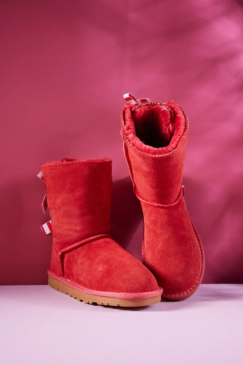 Smaibulun Ugg | Serenity Striped Bailey Bow Shearling Boots - Red - Image 11