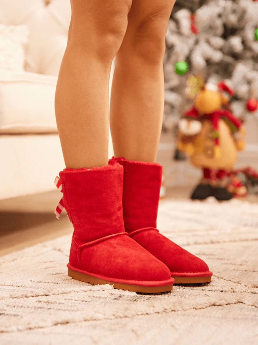 Smaibulun Ugg | Serenity Striped Bailey Bow Shearling Boots - Red - Image 5
