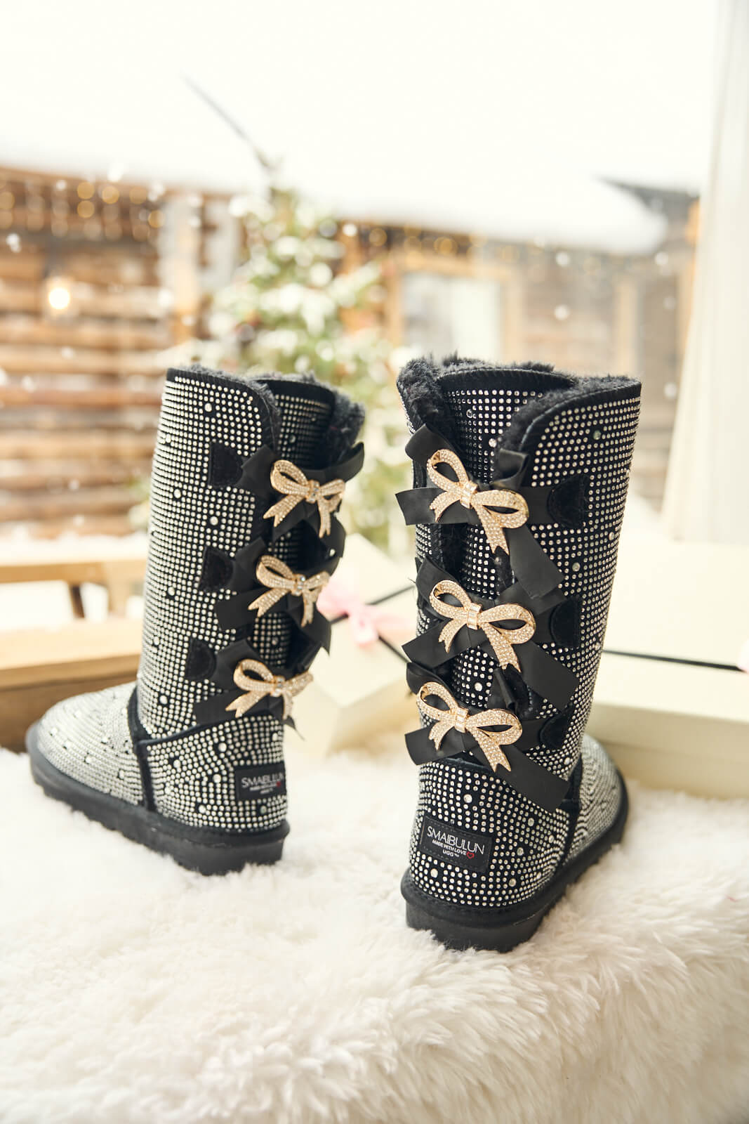 SMAIBULUN Ugg | Swifties Diamond Stage Ribbon Bows Suede Boots - black - Image 10