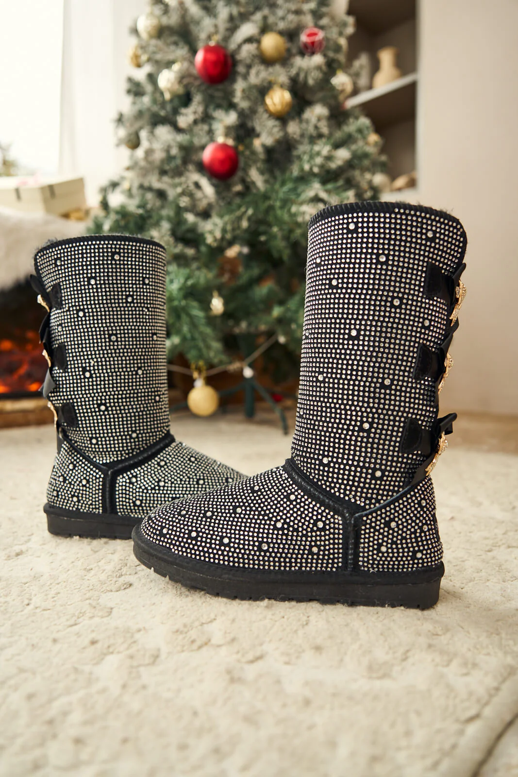 SMAIBULUN Ugg | Swifties Diamond Stage Ribbon Bows Suede Boots - black - Image 11