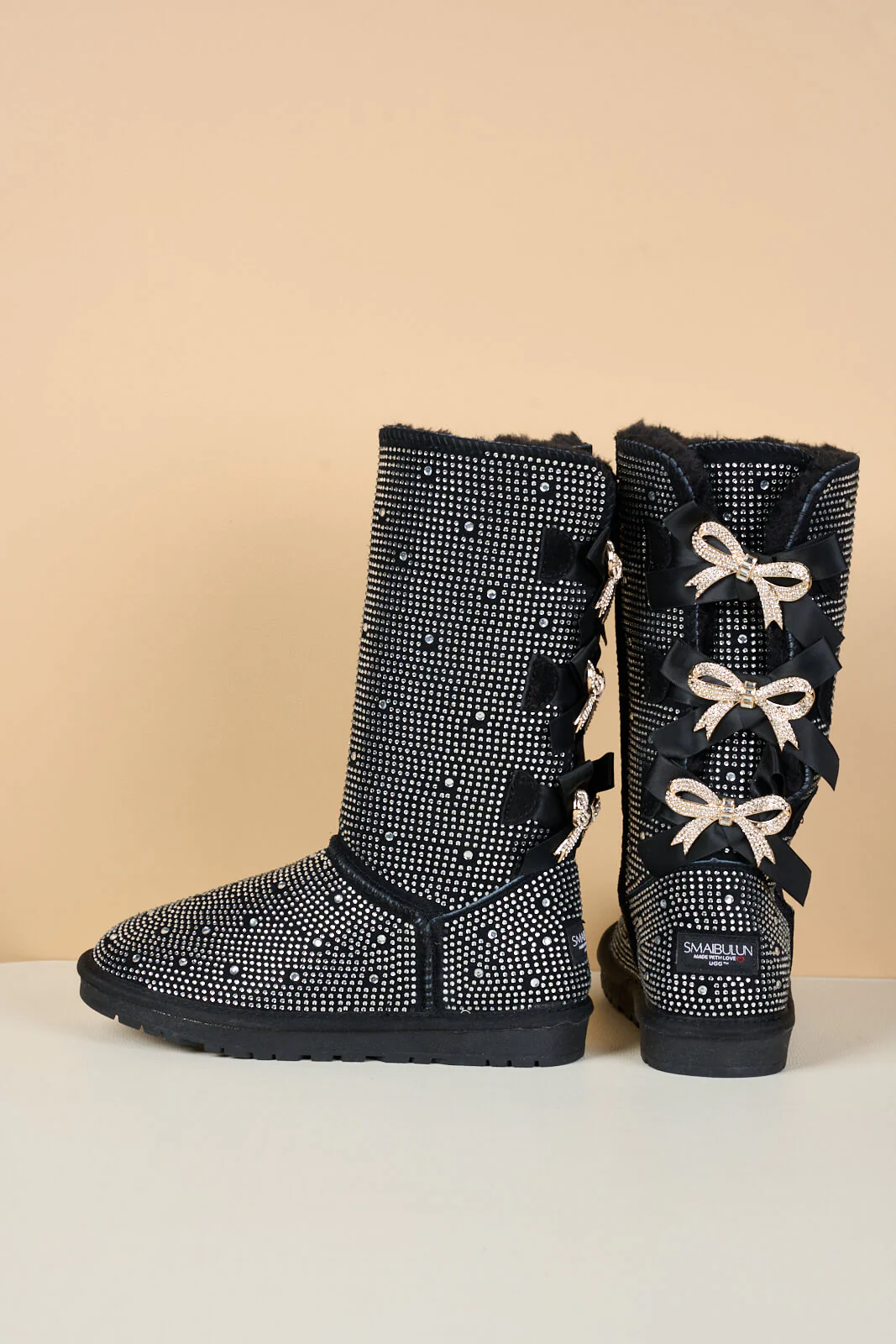 SMAIBULUN Ugg | Swifties Diamond Stage Ribbon Bows Suede Boots - black - Image 13