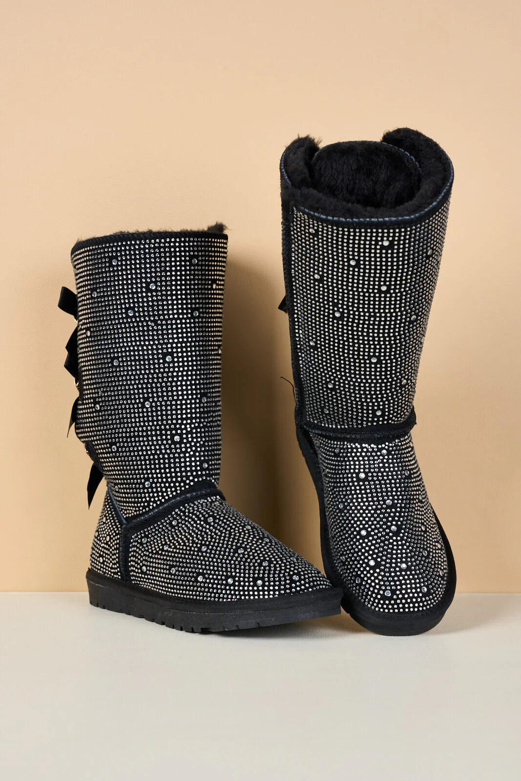 SMAIBULUN Ugg | Swifties Diamond Stage Ribbon Bows Suede Boots - black - Image 14