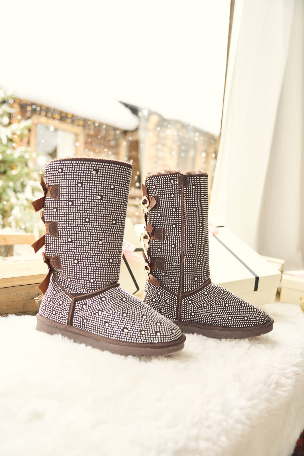 SMAIBULUN Ugg | Swifties Diamond Stage Ribbon Bows Suede Boots - brown - Image 8