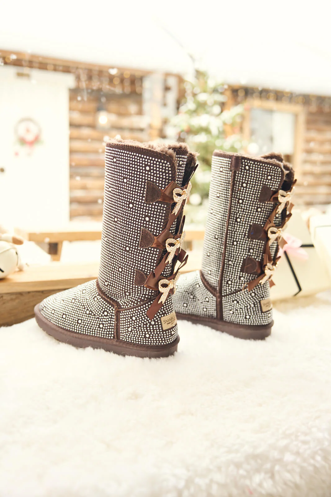 SMAIBULUN Ugg | Swifties Diamond Stage Ribbon Bows Suede Boots - brown - Image 9