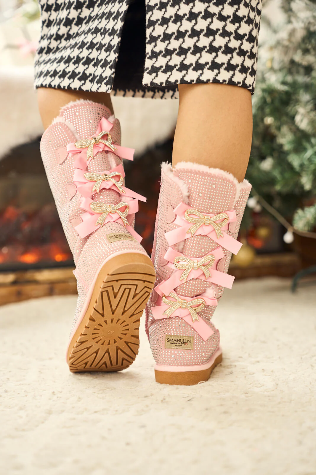 SMAIBULUN Ugg | Swifties Diamond Stage Ribbon Bows Suede Boots - pink - Image 2