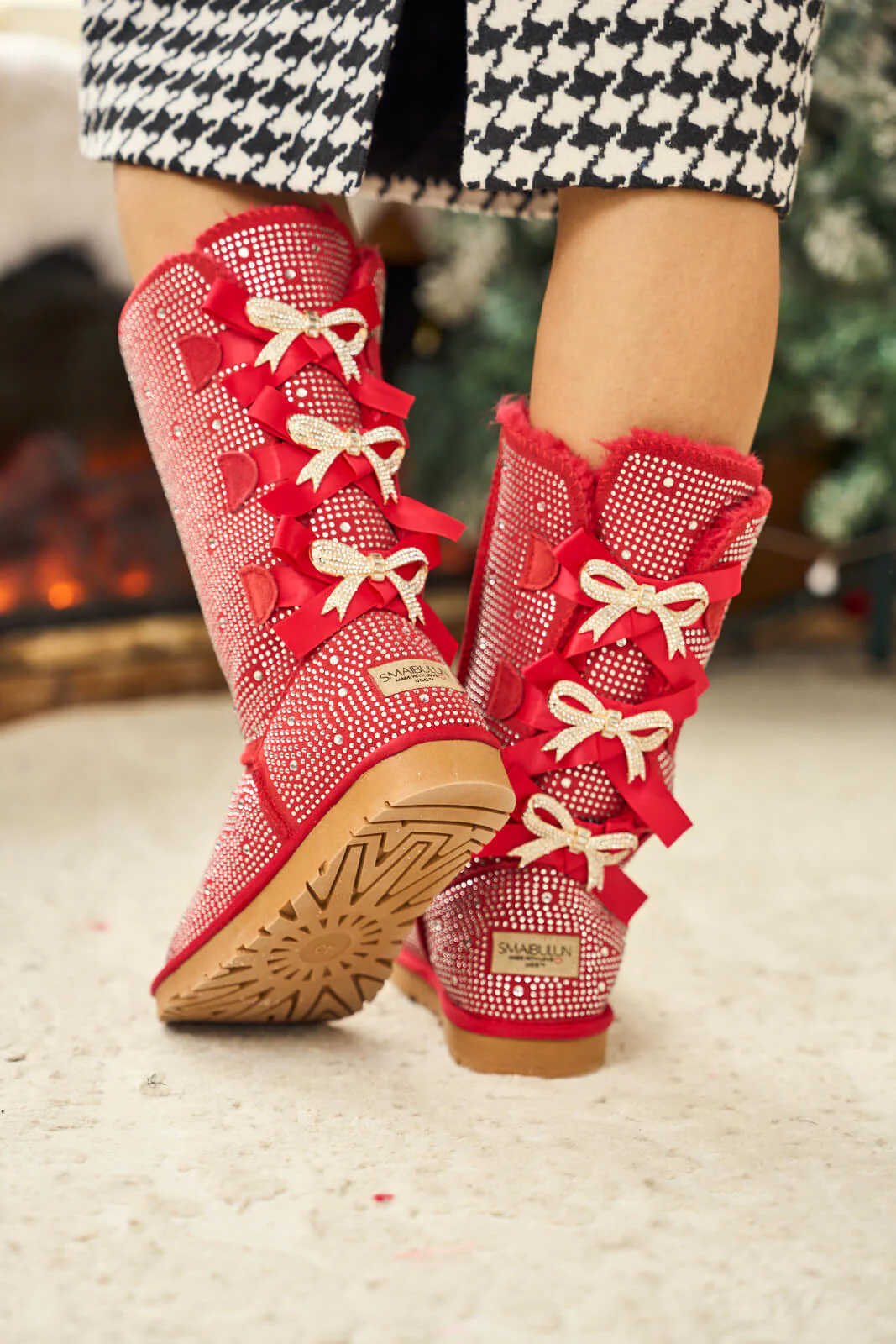 SMAIBULUN Ugg | Swifties Diamond Stage Ribbon Bows Suede Boots - red - Image 5