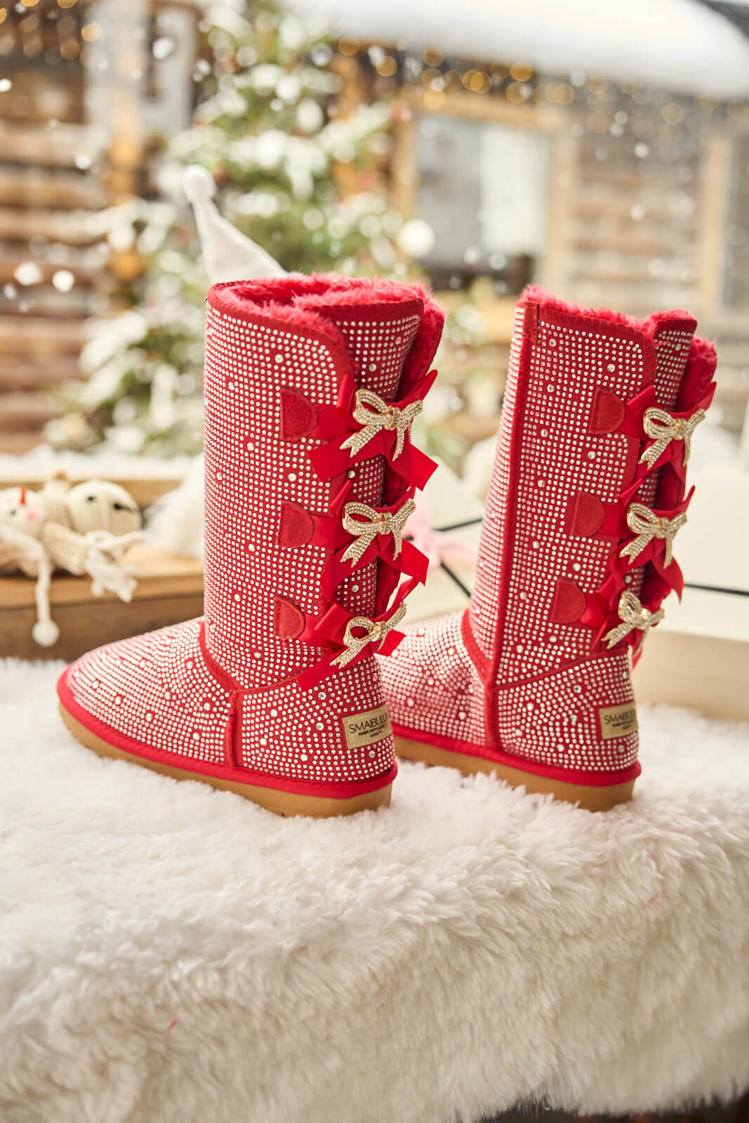 SMAIBULUN Ugg | Swifties Diamond Stage Ribbon Bows Suede Boots - red - Image 8