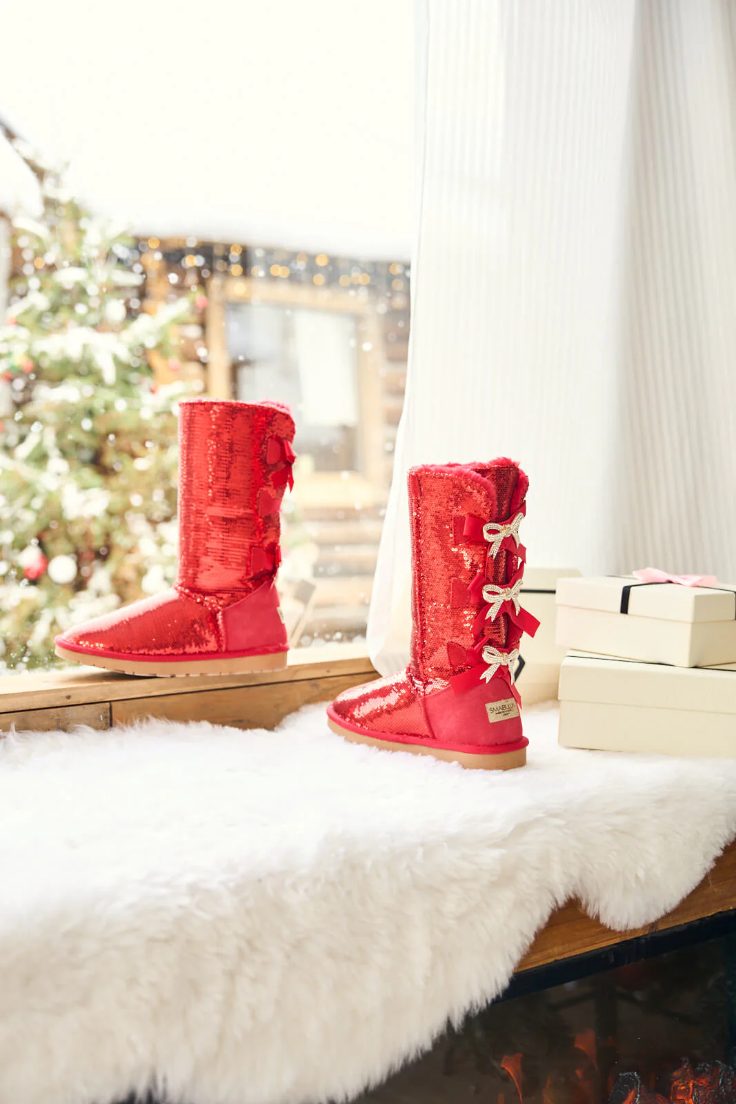 SMAIBULUN Ugg | Tay Swift Celebration Rhinestone Bailey Bow Sequin Boots - Red - Image 10
