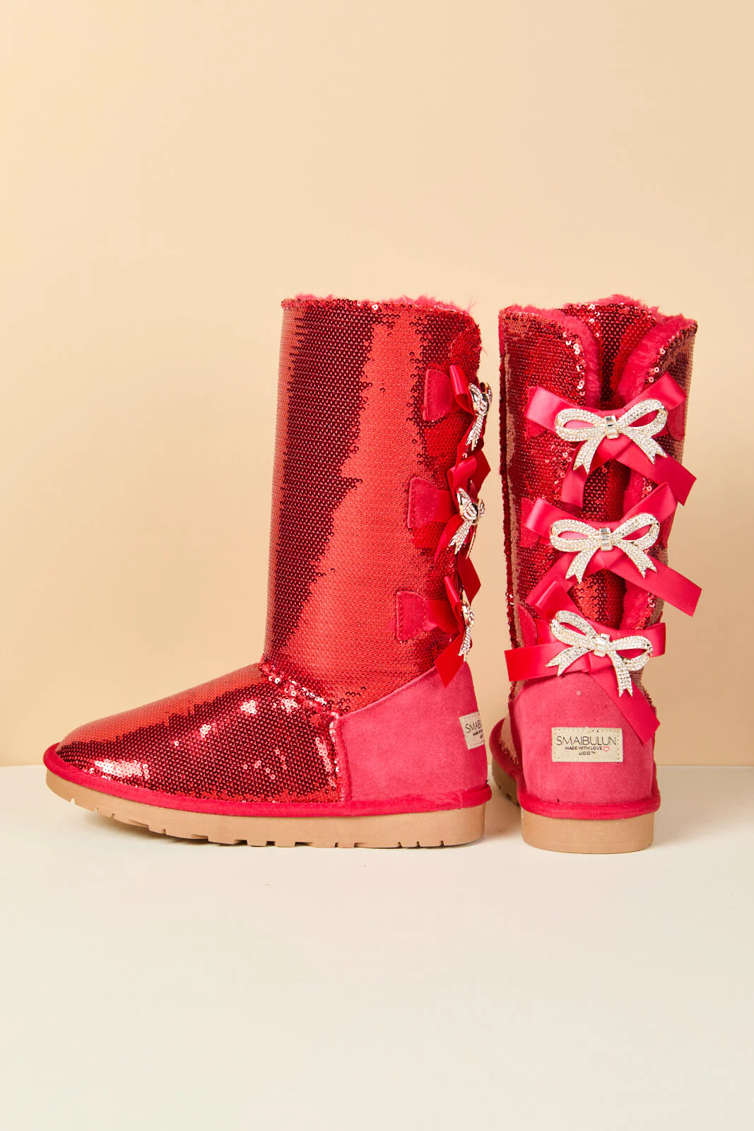 SMAIBULUN Ugg | Tay Swift Celebration Rhinestone Bailey Bow Sequin Boots - Red - Image 12