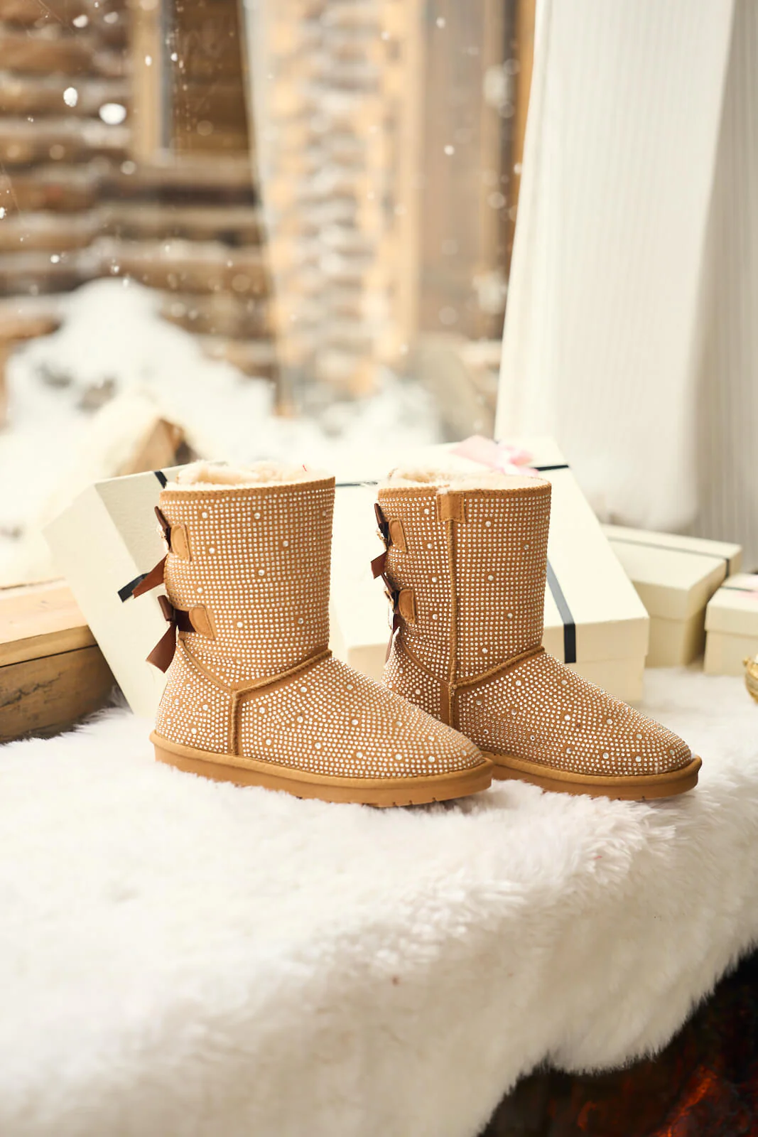 SMAIBULUN Ugg | Tay Tay Shine On Stage Diamond Bows Suede Boots - chestnut - Image 10