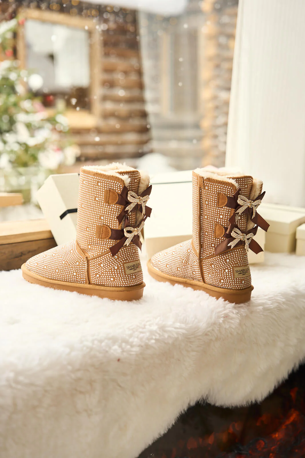SMAIBULUN Ugg | Tay Tay Shine On Stage Diamond Bows Suede Boots - chestnut - Image 11