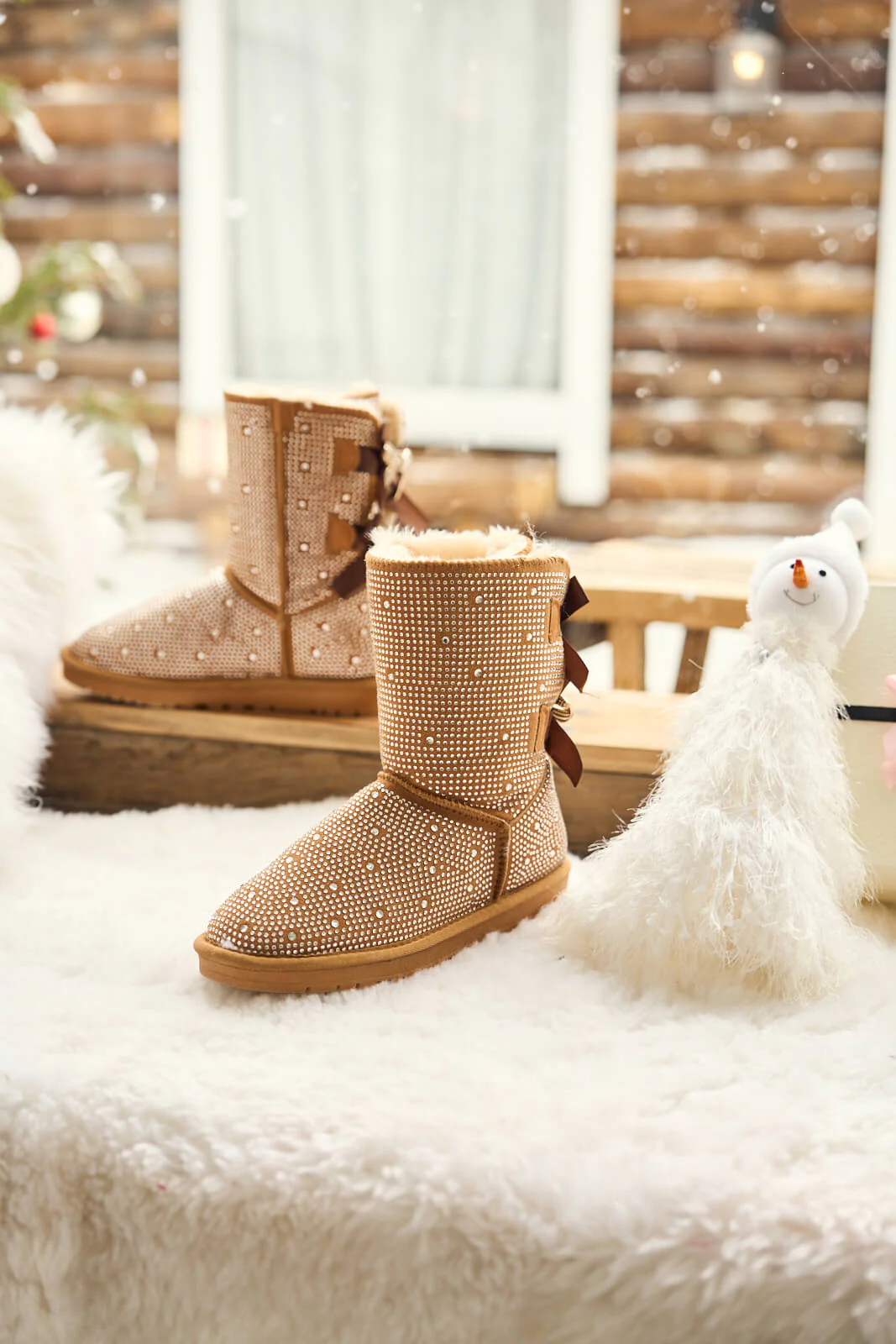 SMAIBULUN Ugg | Tay Tay Shine On Stage Diamond Bows Suede Boots - chestnut - Image 12