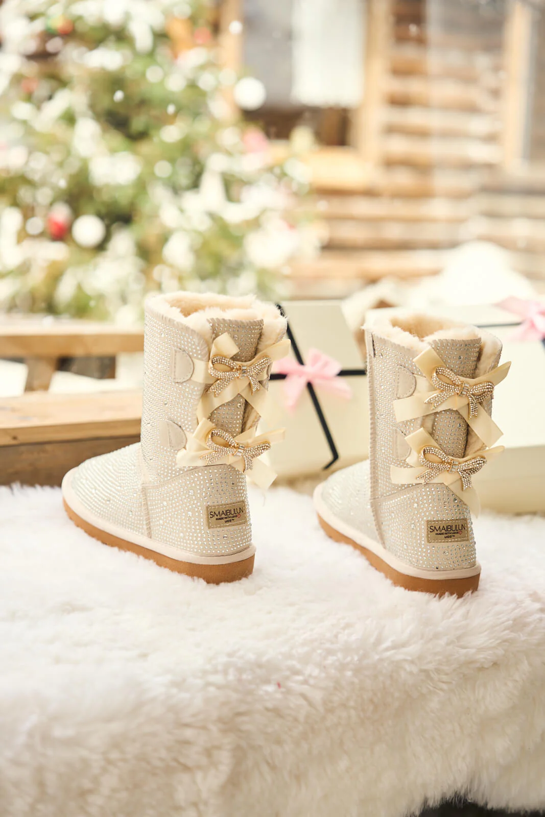 SMAIBULUN Ugg | Tay Tay Shine On Stage Diamond Bows Suede Boots - cream - Image 10