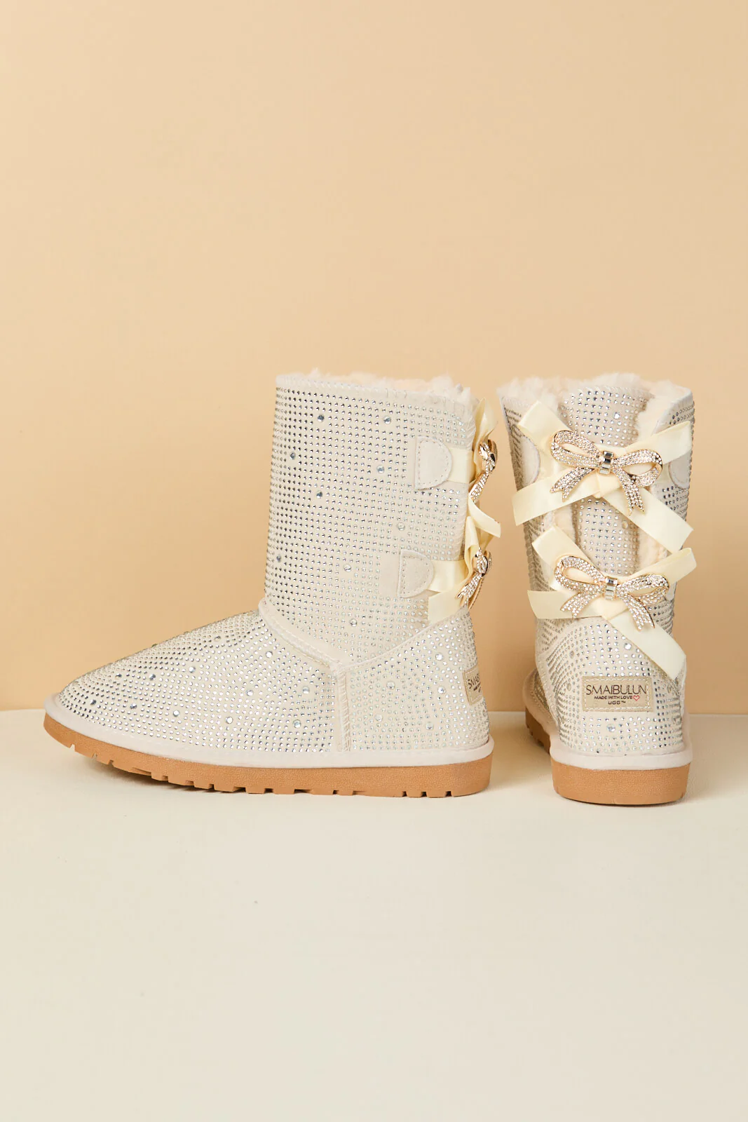 SMAIBULUN Ugg | Tay Tay Shine On Stage Diamond Bows Suede Boots - cream - Image 12