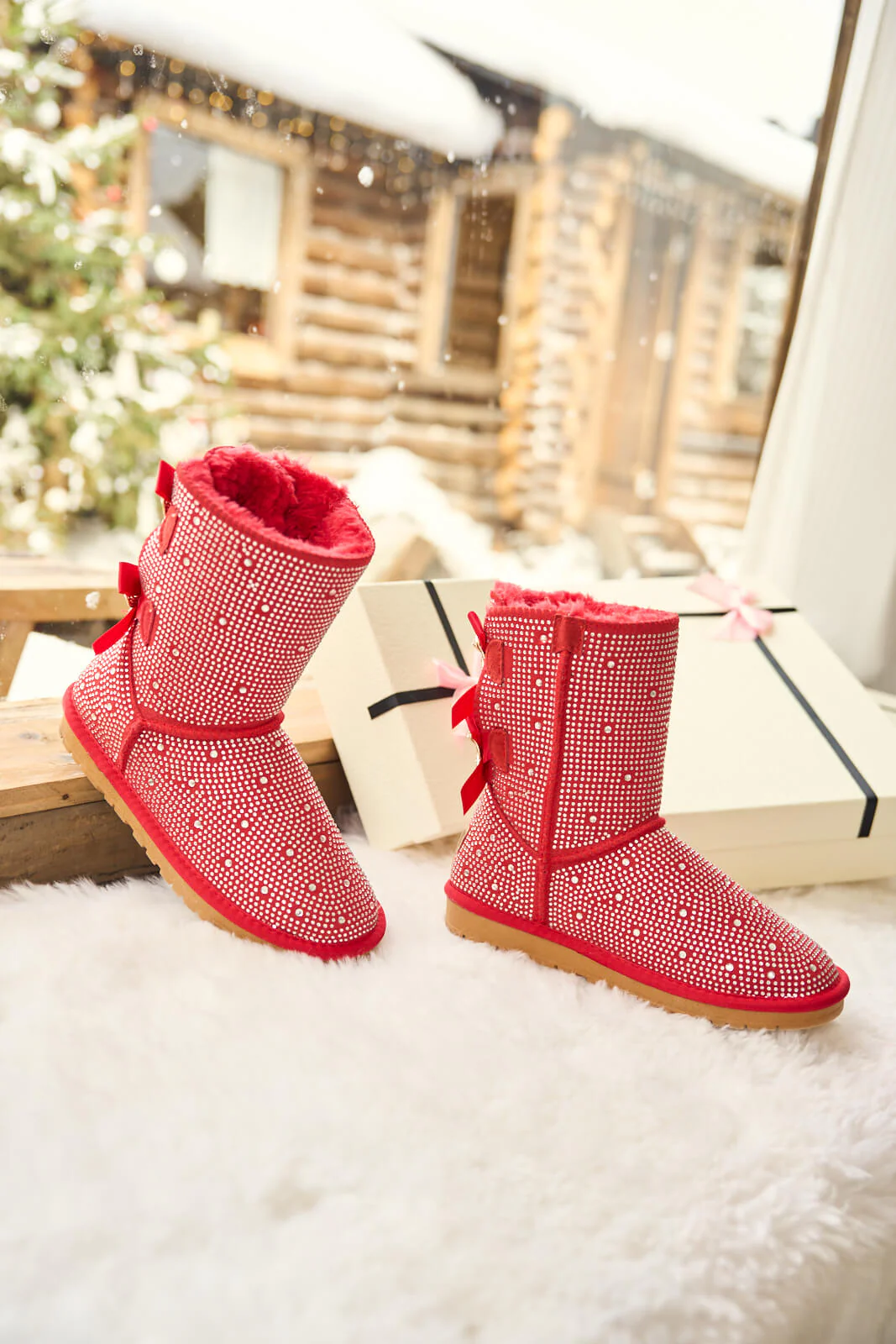 SMAIBULUN Ugg | Tay Tay Shine On Stage Diamond Bows Suede Boots - red - Image 10