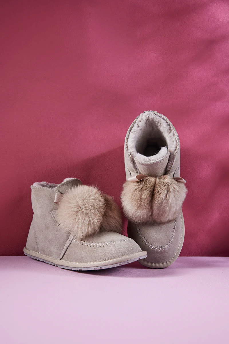 SMAIBULUN Ugg | Teddy Faux Fur Balls Suede Boot - Grey - Image 10