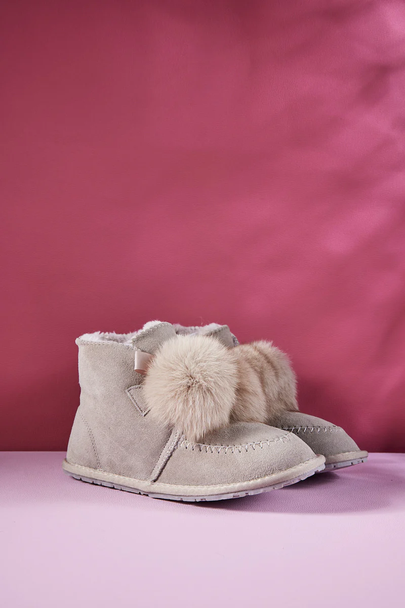 SMAIBULUN Ugg | Teddy Faux Fur Balls Suede Boot - Grey - Image 11