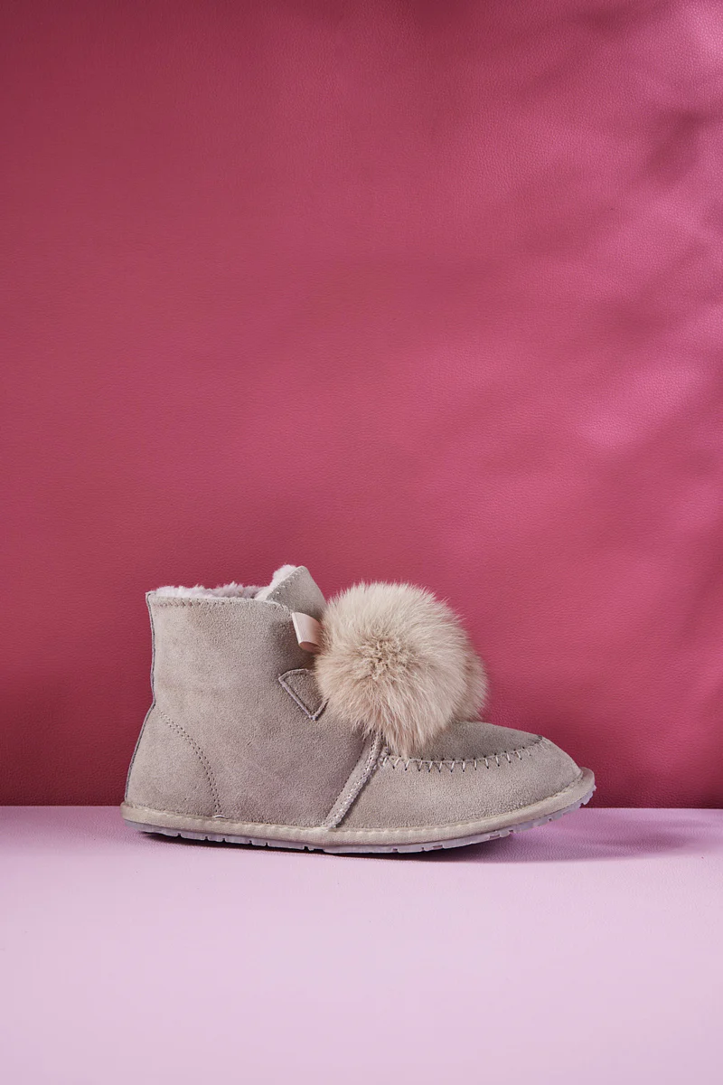 SMAIBULUN Ugg | Teddy Faux Fur Balls Suede Boot - Grey - Image 12